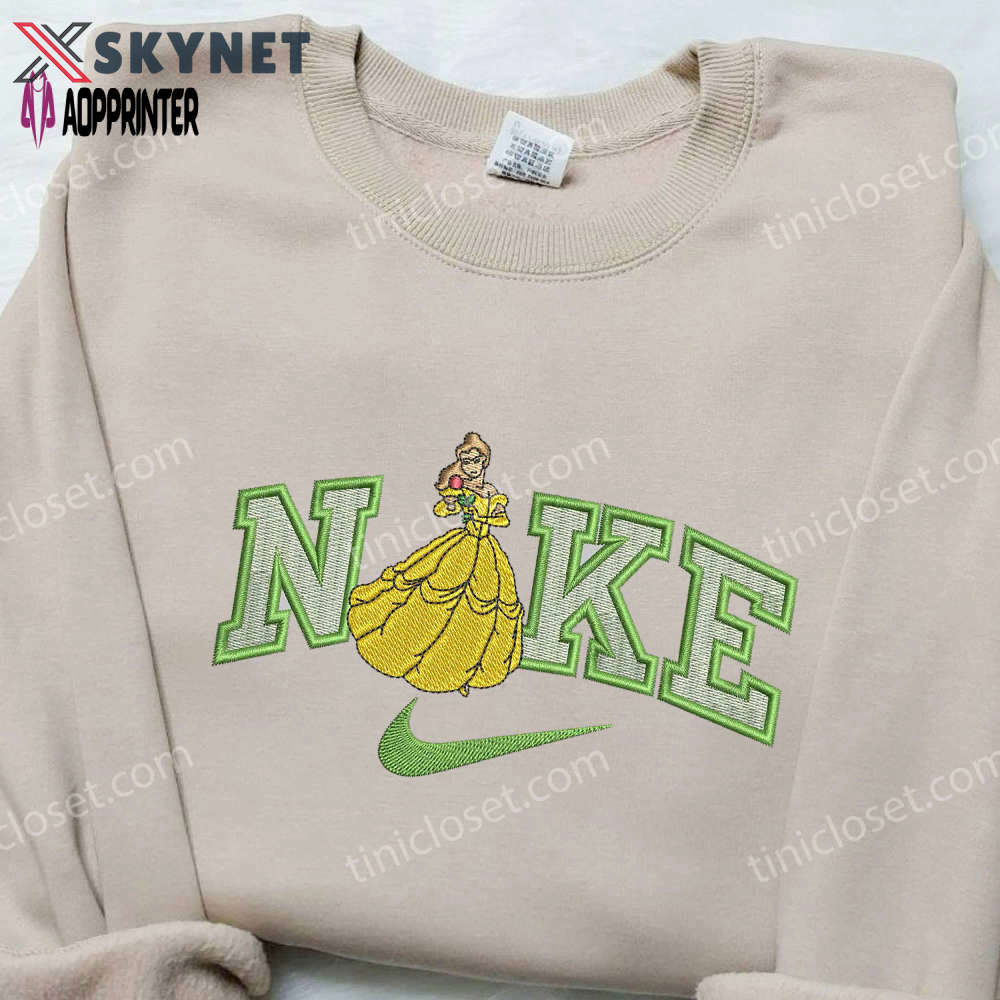 Stylish belle x nike swoosh embroidered shirt: perfect nike beauty and the beast shirt Embroidered Shirt