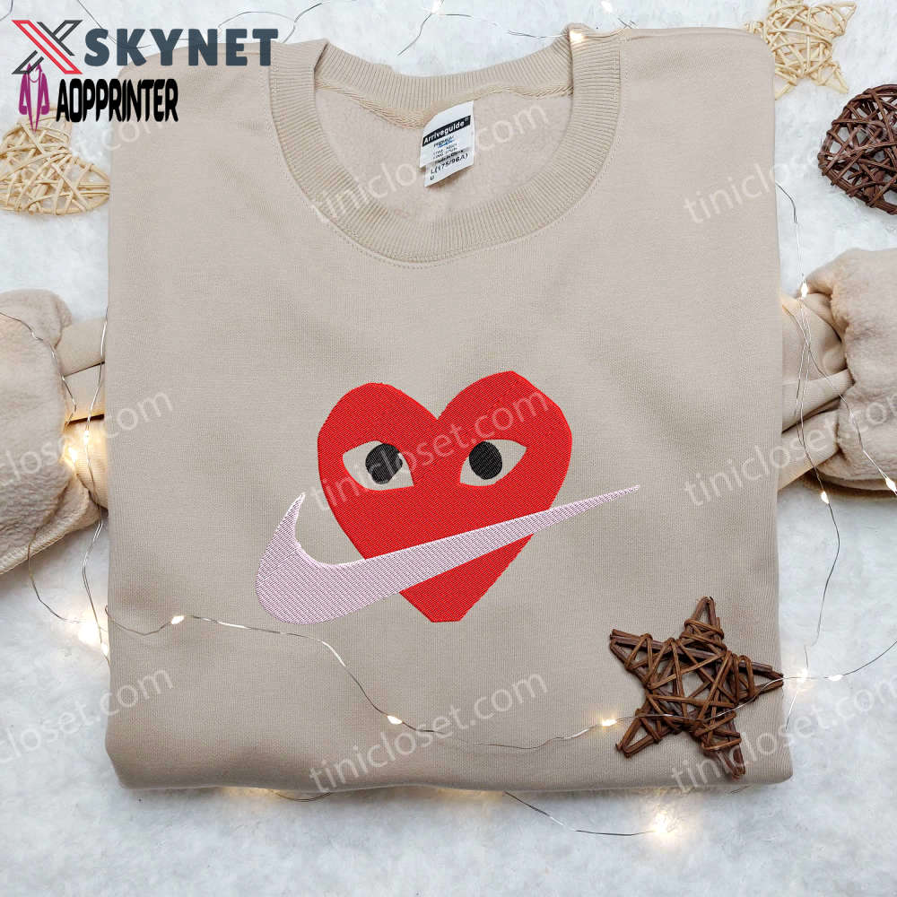 Stylish heart face x nike embroidered shirt: perfect valentine s gift customized design Embroidered Shirt