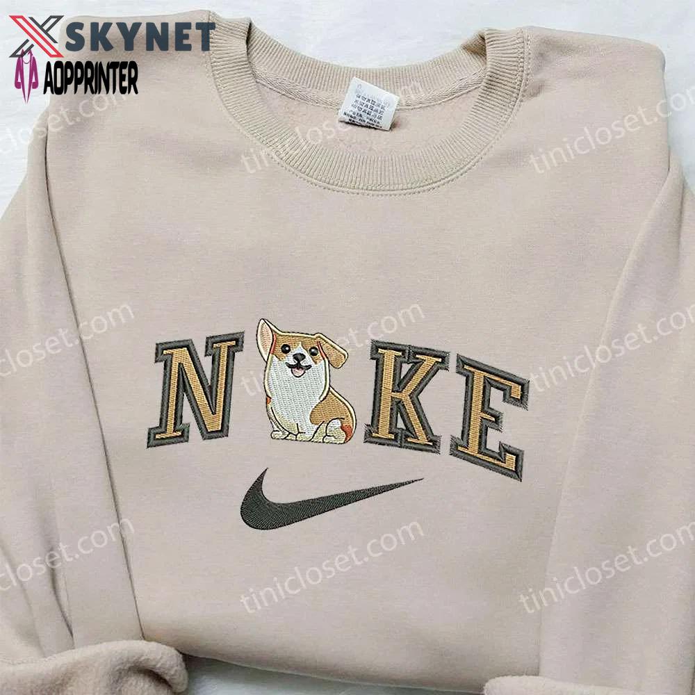 Stylish welsh corgi x nike embroidered hoodie & animal shirt nike inspired design Embroidered Shirt