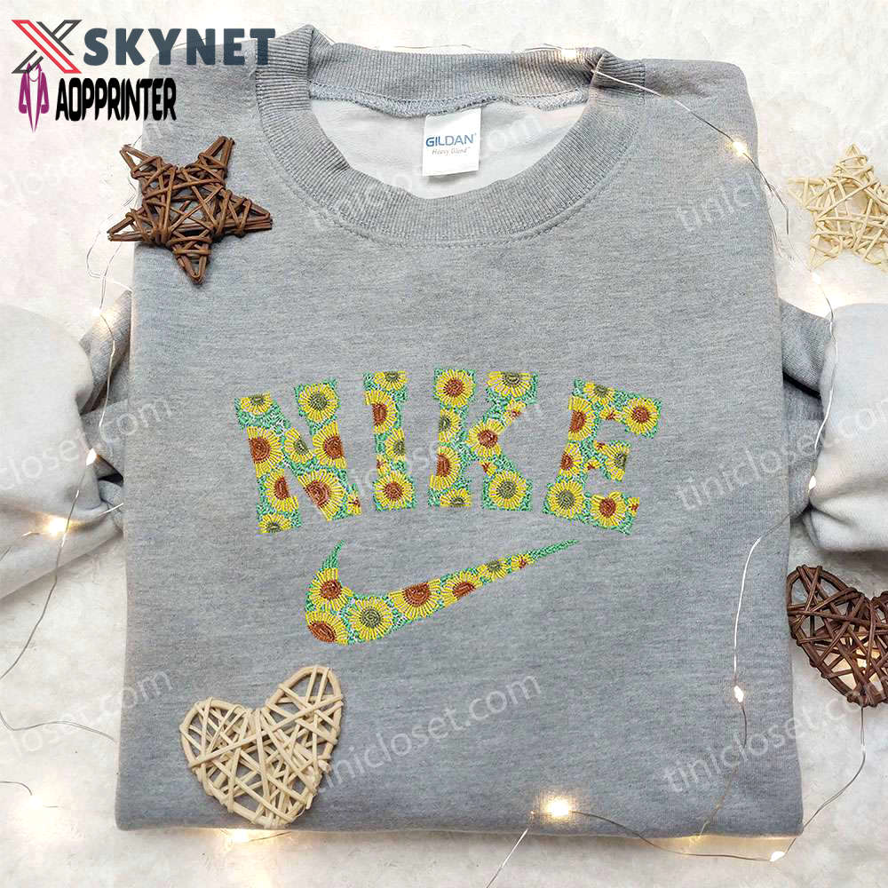 Sun flowers x nike embroidered sweatshirt: best nike inspired birthday gift for family Embroidered Shirt
