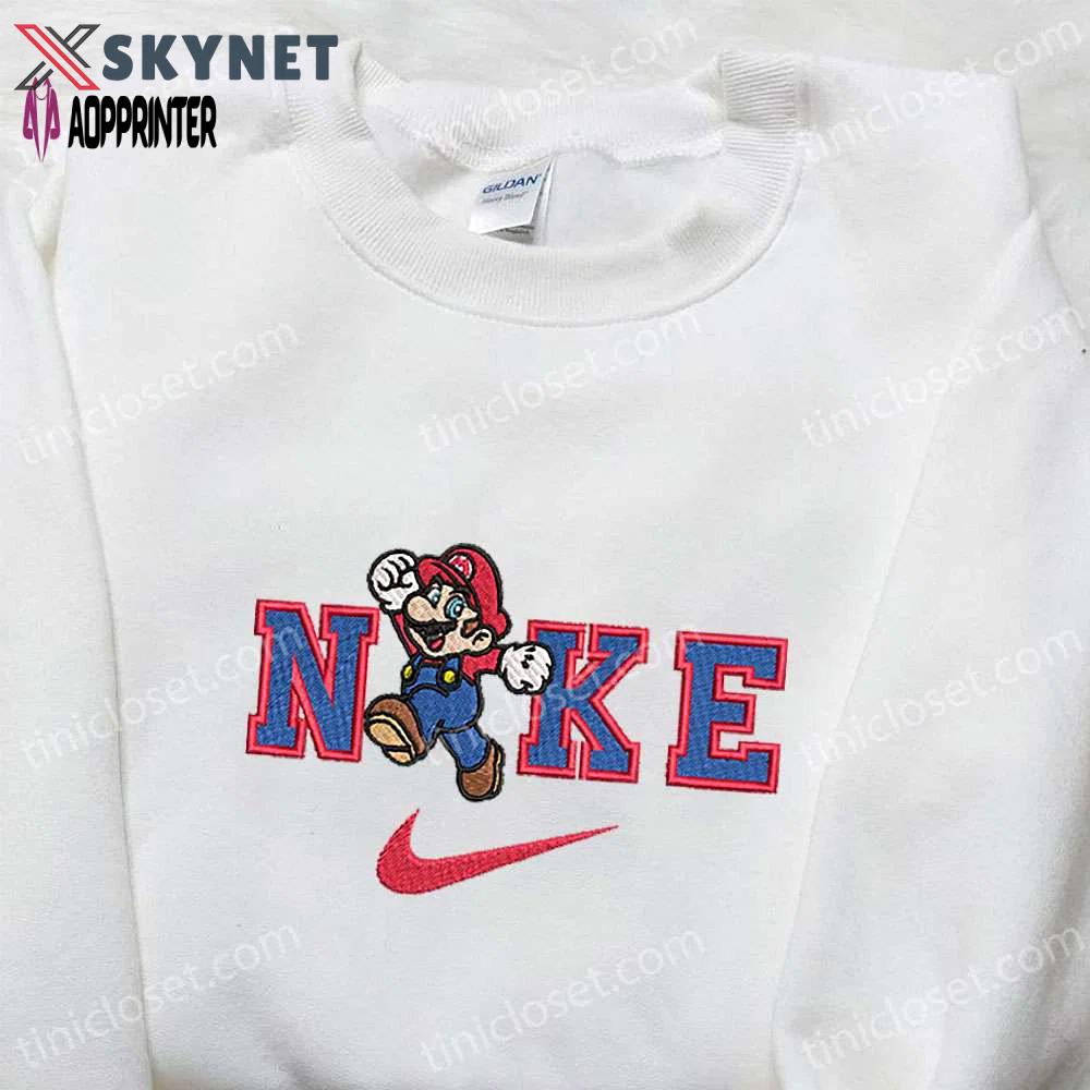 Super mario x nike cartoon embroidered shirt: fun & stylish nike inspired apparel Embroidered Shirt