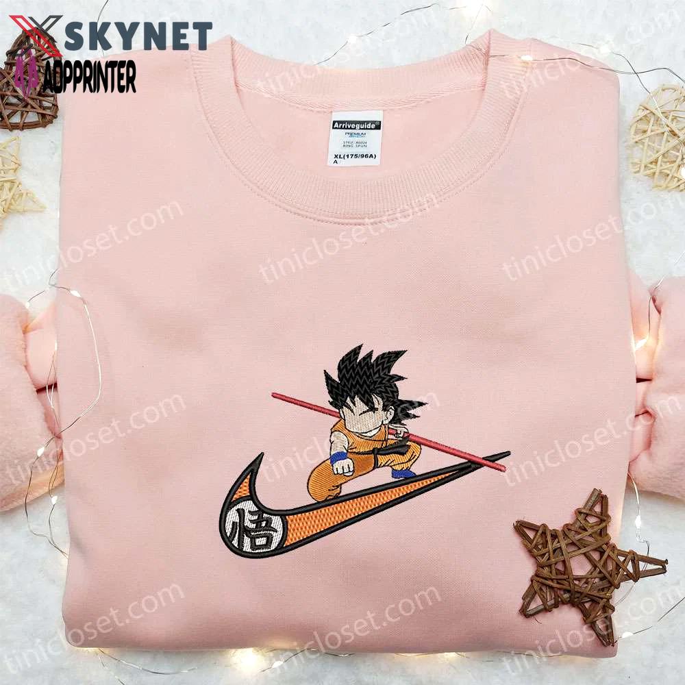 Swoosh x goku kid embroidered sweatshirt: best family gift – custom nike hoodie & t-shirt Embroidered Shirt