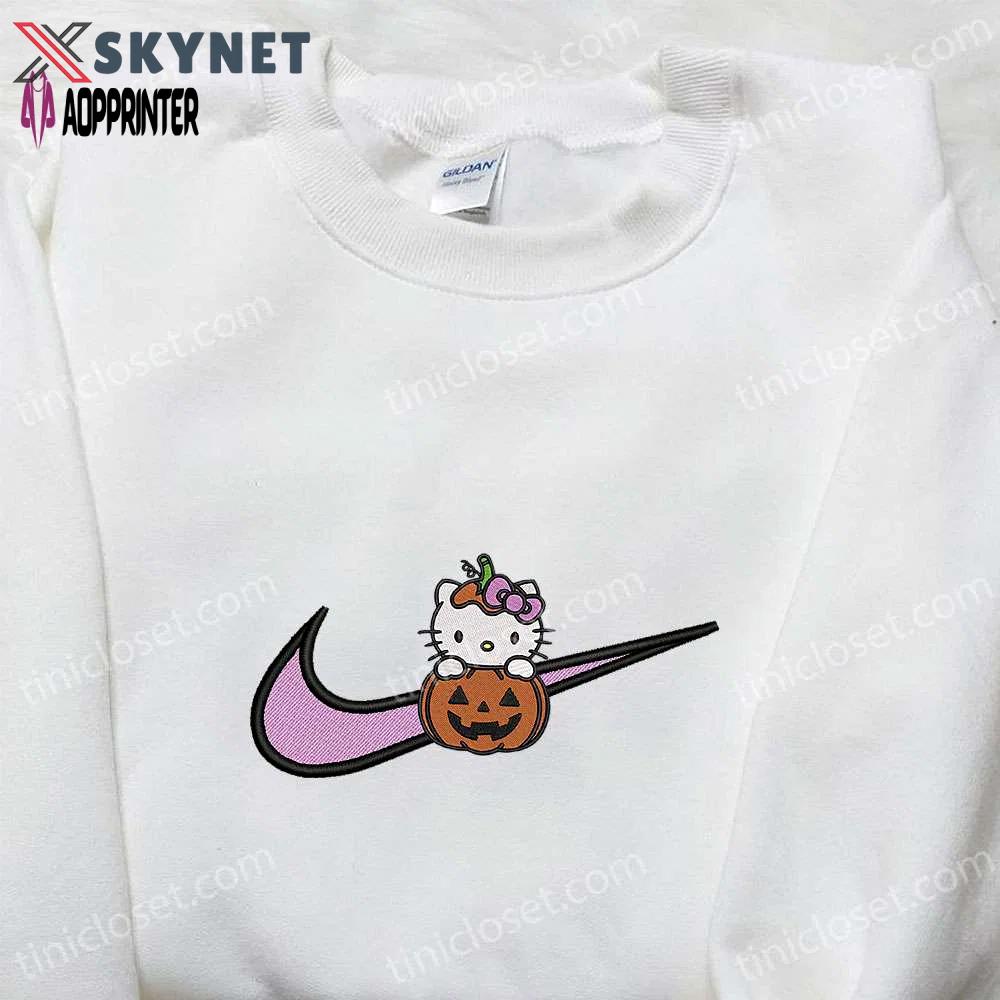 Swoosh x hello kitty halloween pumpkin sweatshirt: nike anime hoodie best gifts for daughter Embroidered Shirt