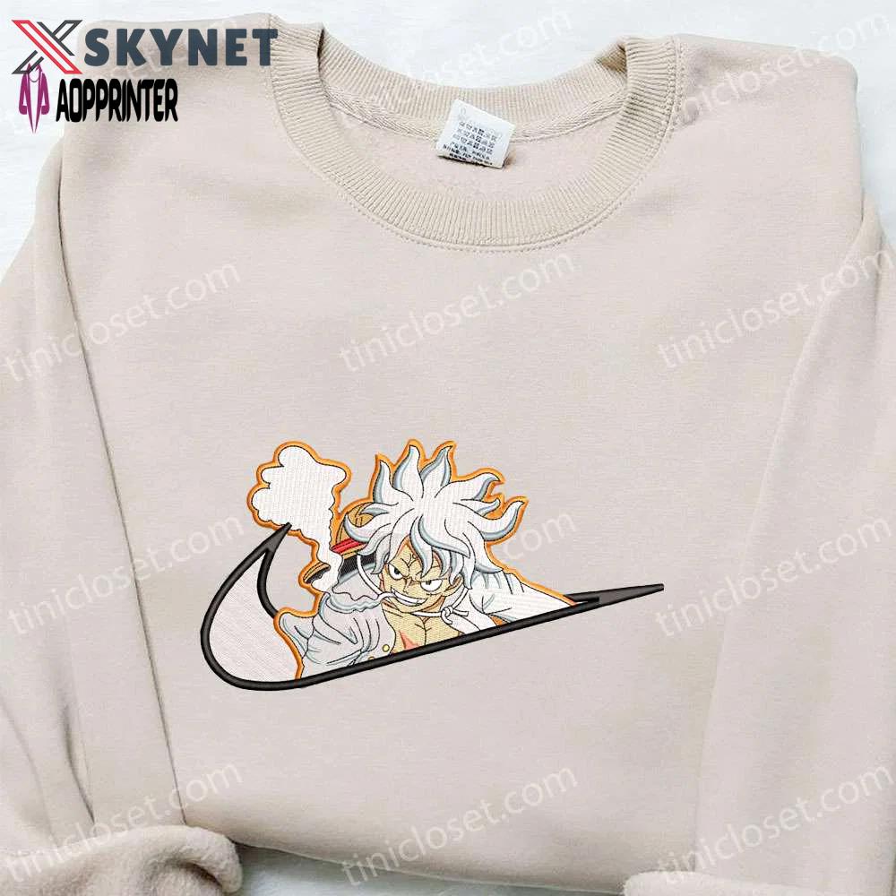 Swoosh x monkey d luffy gear 5 embroidered sweatshirt: one piece shirt perfect family gift Embroidered Shirt