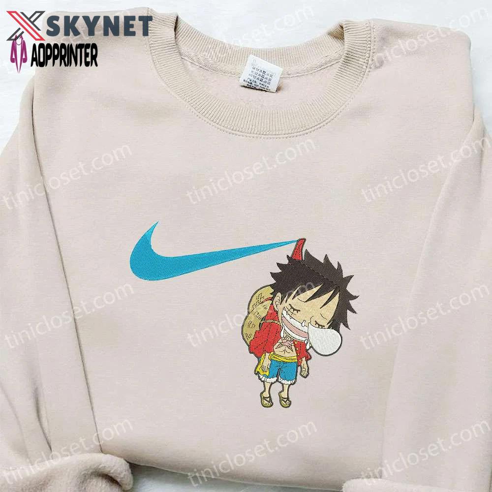 Swoosh x monkey d luffy kid sleeping sweatshirt: one piece embroidered shirt perfect family gift Embroidered Shirt