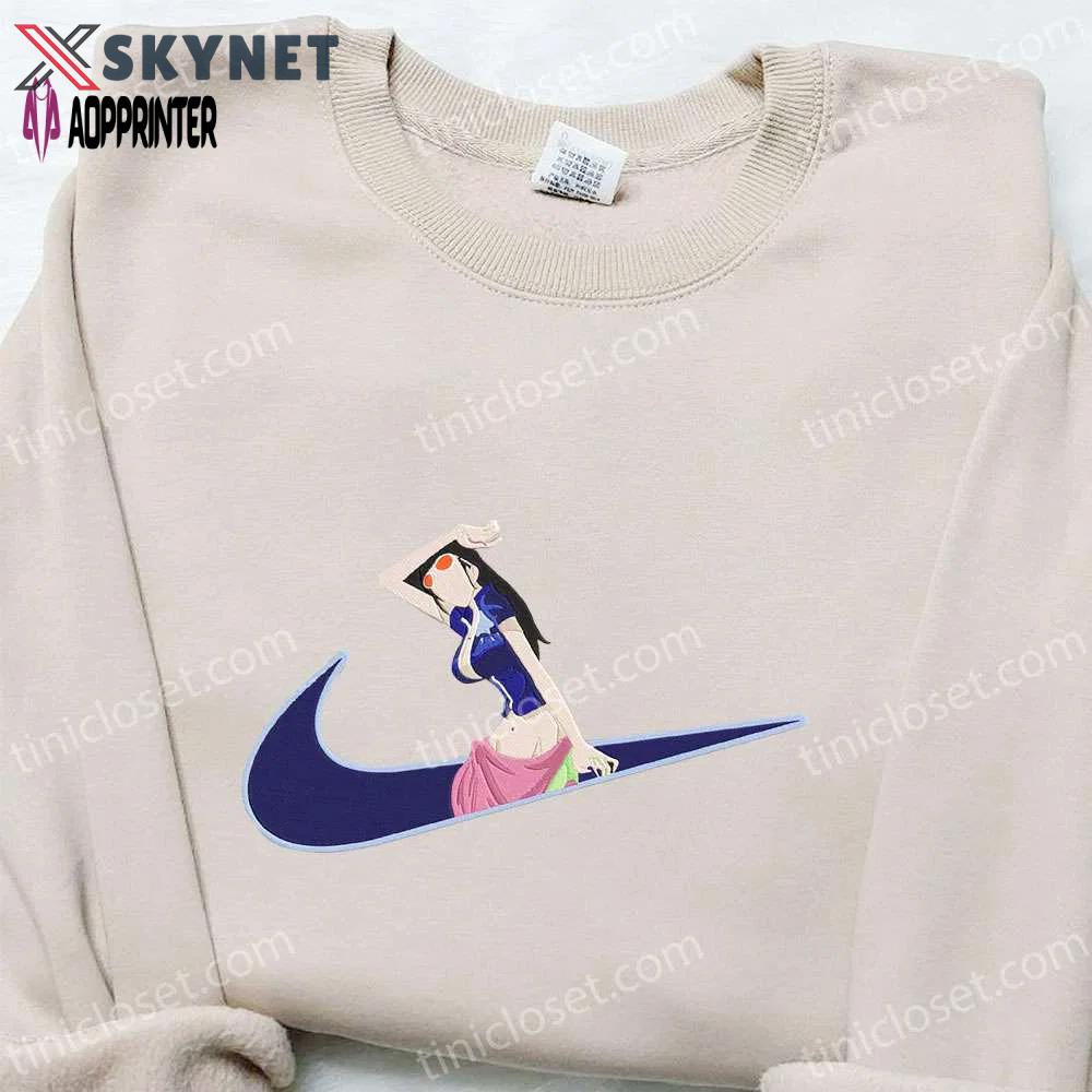 Swoosh x nico robin anime embroidered sweatshirt: cool one piece shirt for anime fans Embroidered Shirt