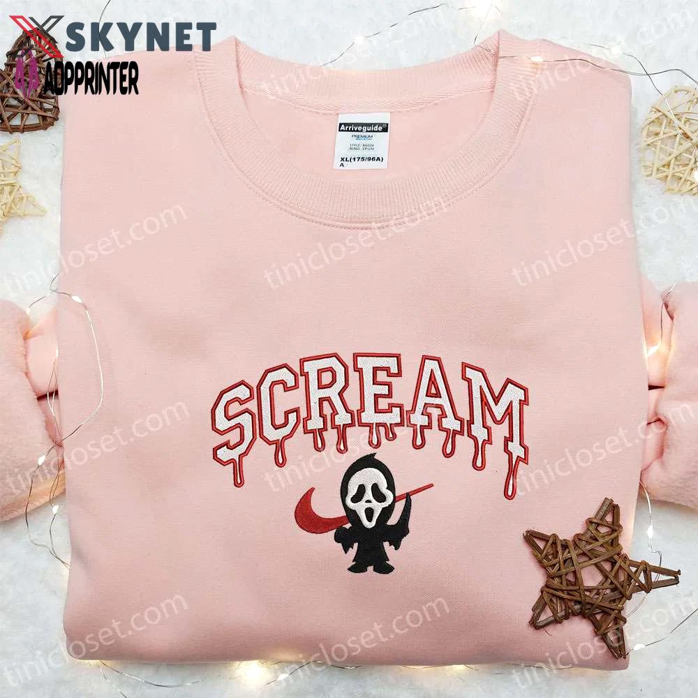 Swoosh x scream ghostface embroidered sweatshirt: best horror movie shirt perfect gift for all occasions Embroidered Shirt