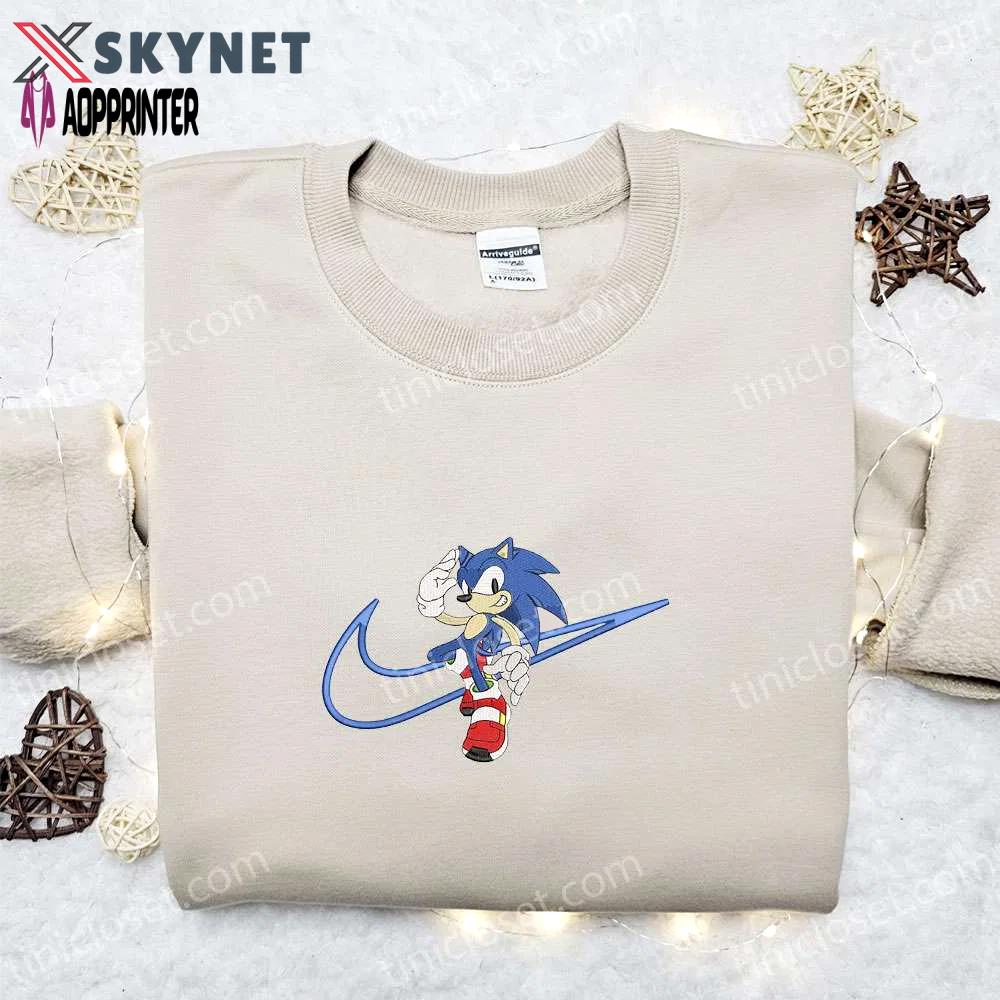 Swoosh x sonic embroidered sweatshirt & shirt: best gift ideas for movie and game fans Embroidered Shirt