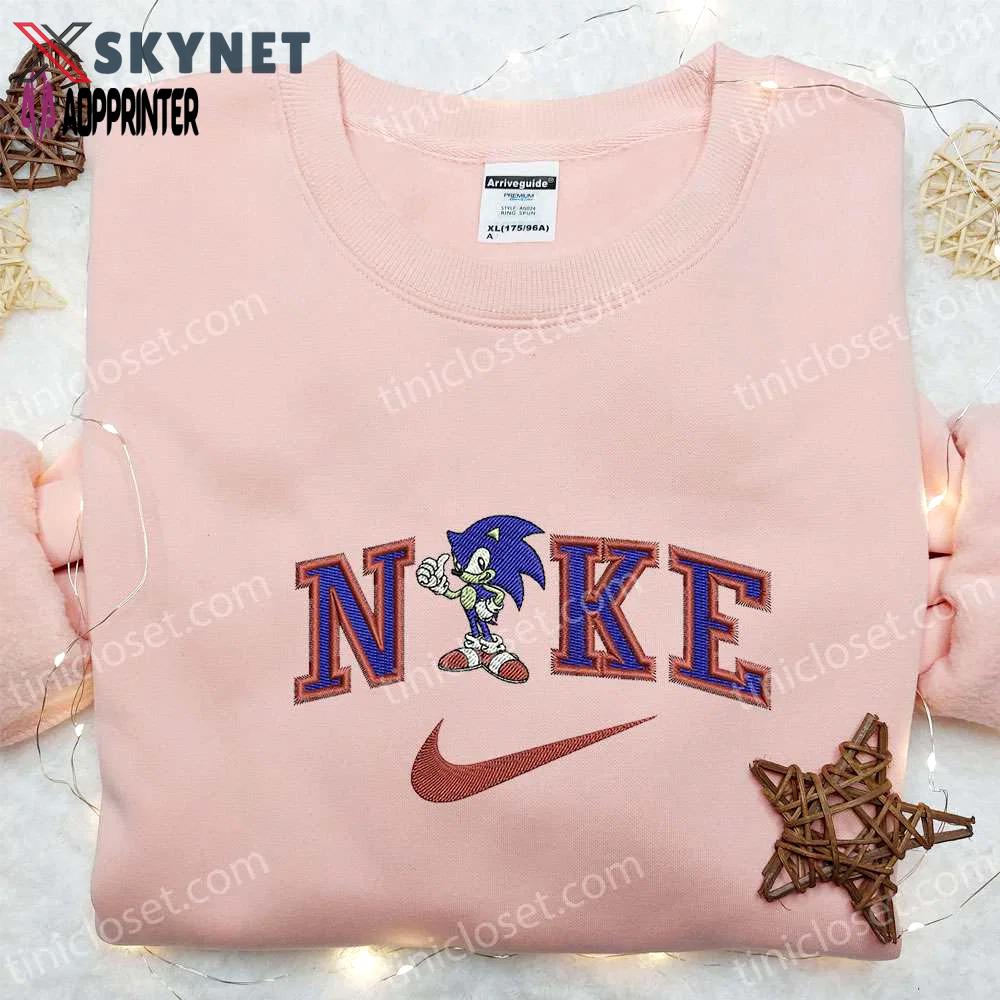 Swoosh x sonic movie shirt & cartoon hoodie: custom nike embroidered t-shirt collection Embroidered Shirt