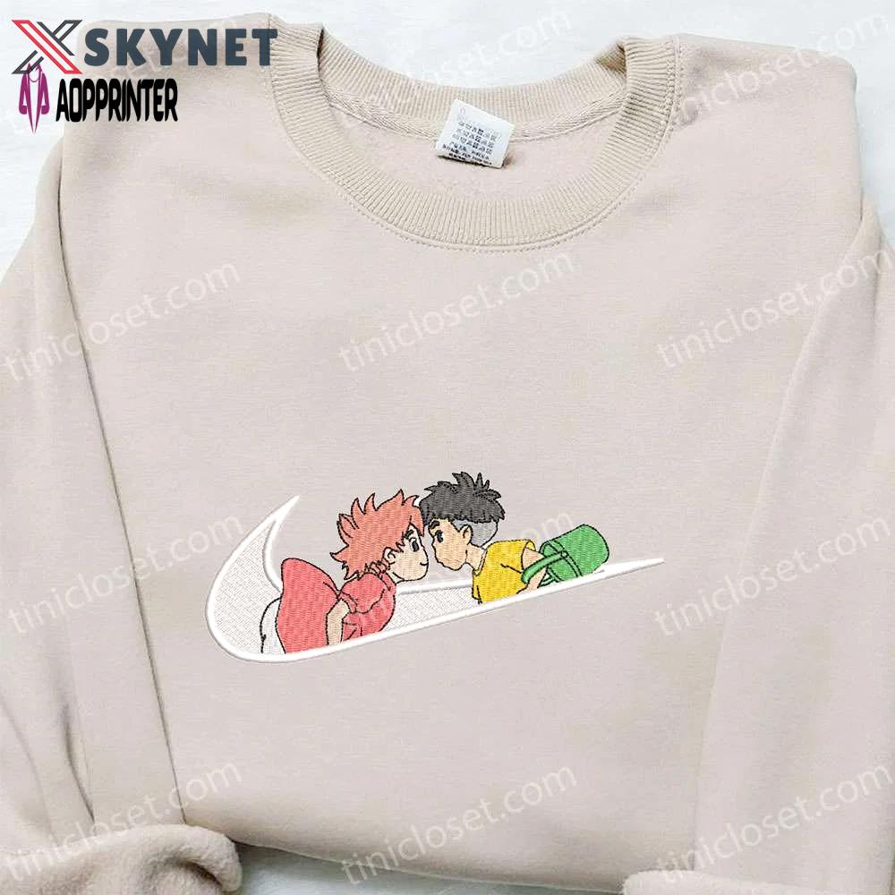 Swoosh x sosuke and ponyo anime embroidered hoodie: best family gift custom nike t-shirt Embroidered Shirt