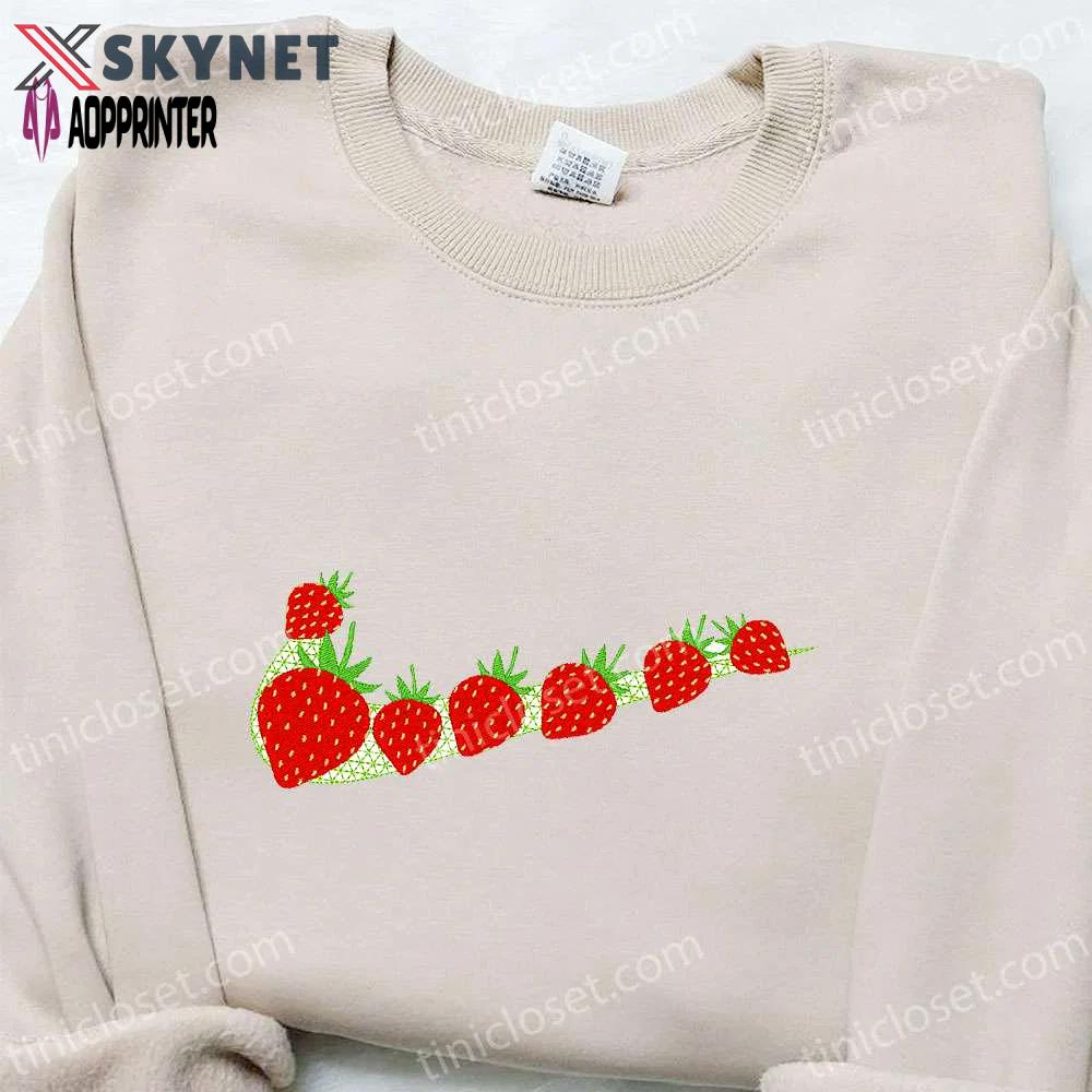 Swoosh x strawberry embroidered sweatshirt & favorite food and drink hoodie – top birthday gift ideas Embroidered Shirt