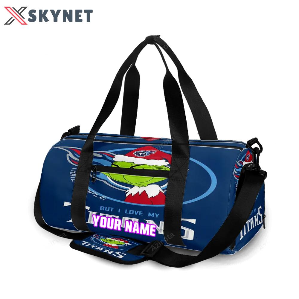 Tennessee titans grinch i hate people but i love my titans personalized name travel bag gym bag 1959 Travel Bag