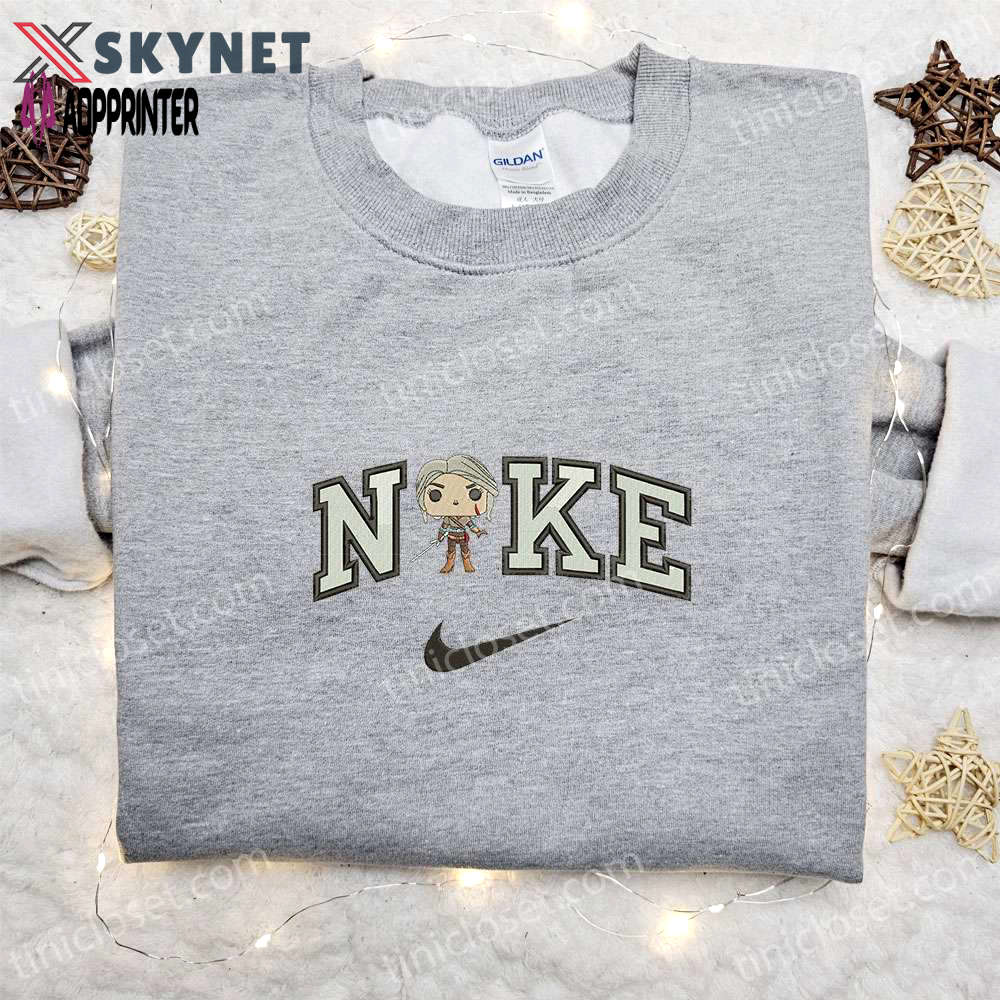 The witcher chibi x nike swoosh shirt & hoodie: best family gifts Embroidered Shirt