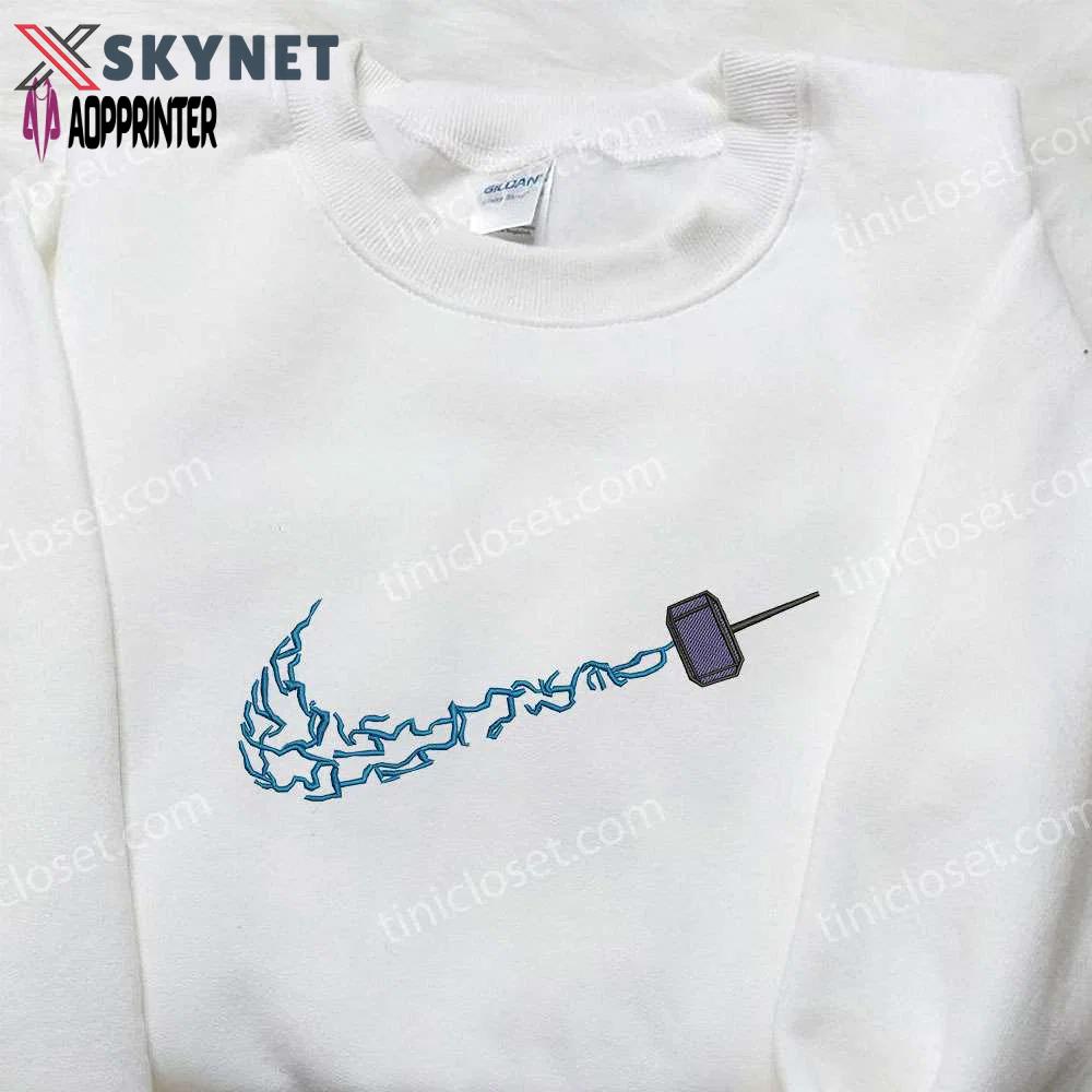 Thor s hammer x nike embroidered shirt: marvel cinematic universe inspired apparel Embroidered Shirt
