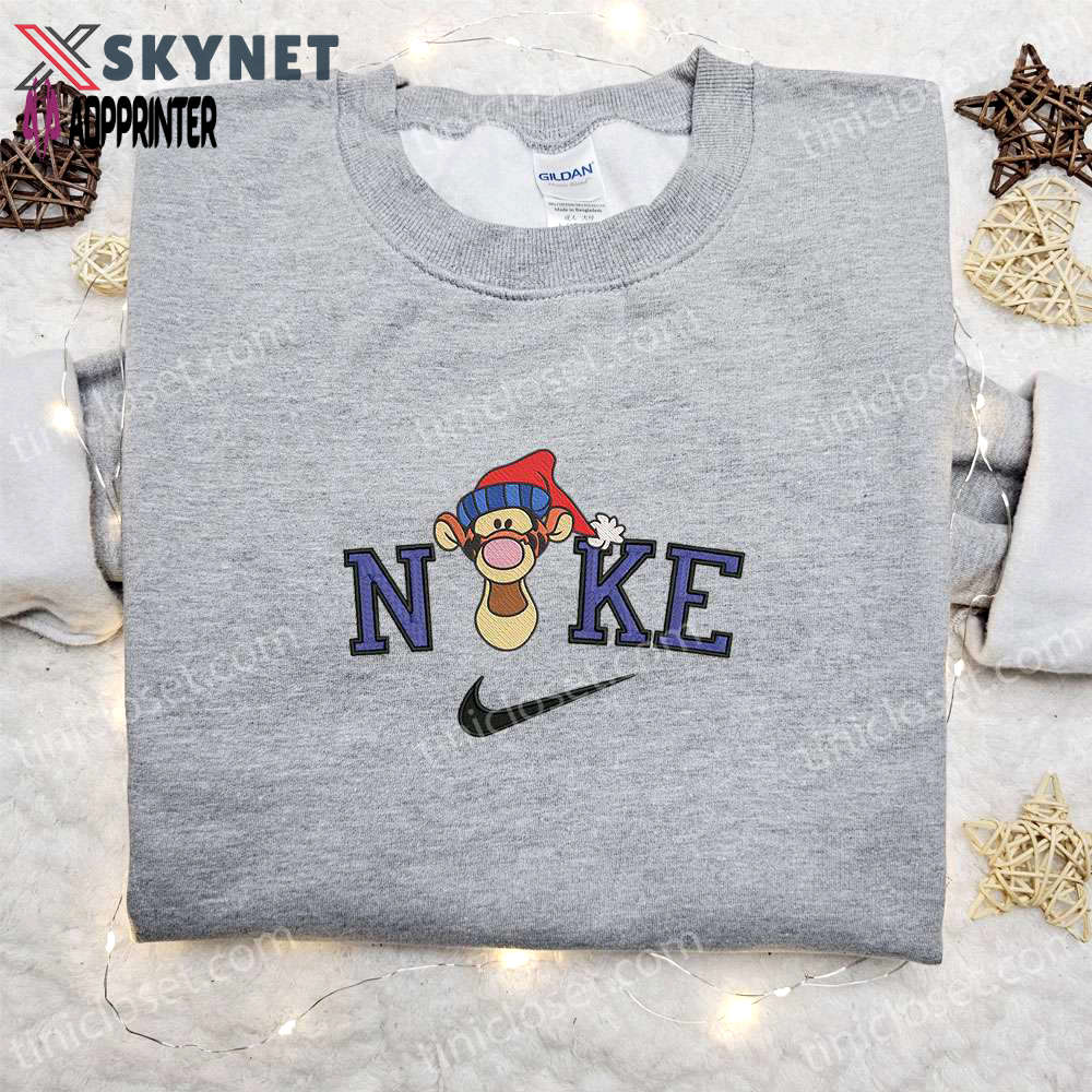 Tigger christmas hat head x nike embroidered sweatshirt & shirt – best holiday gift ideas Embroidered Shirt