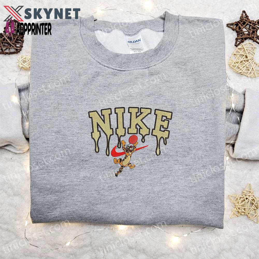 Tigger x nike cartoon hoodie: disney characters & nike inspired embroidered shirt Embroidered Shirt