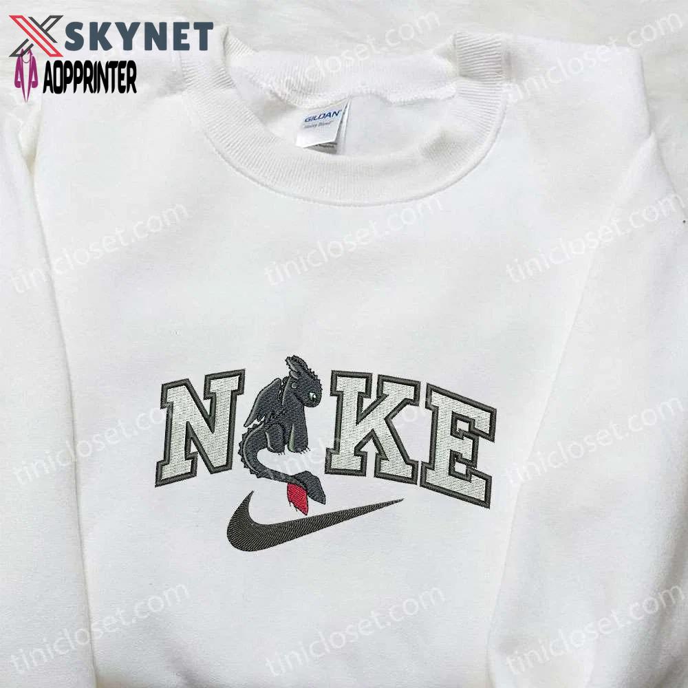Toothless x nike cartoon embroidered shirt – how to train your dragon custom tee Embroidered Shirt