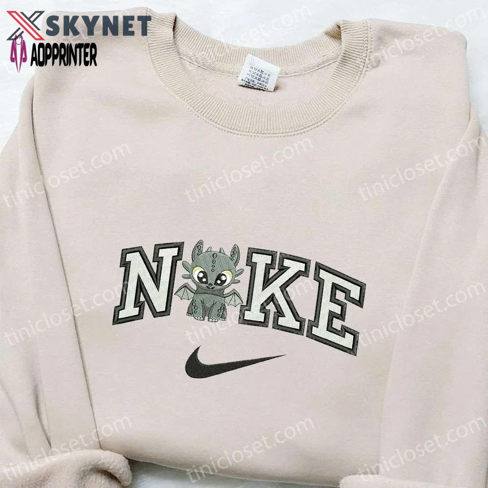 Toothless x nike cartoon embroidered sweatshirt disney characters shirt nike inspired tee Embroidered Shirt