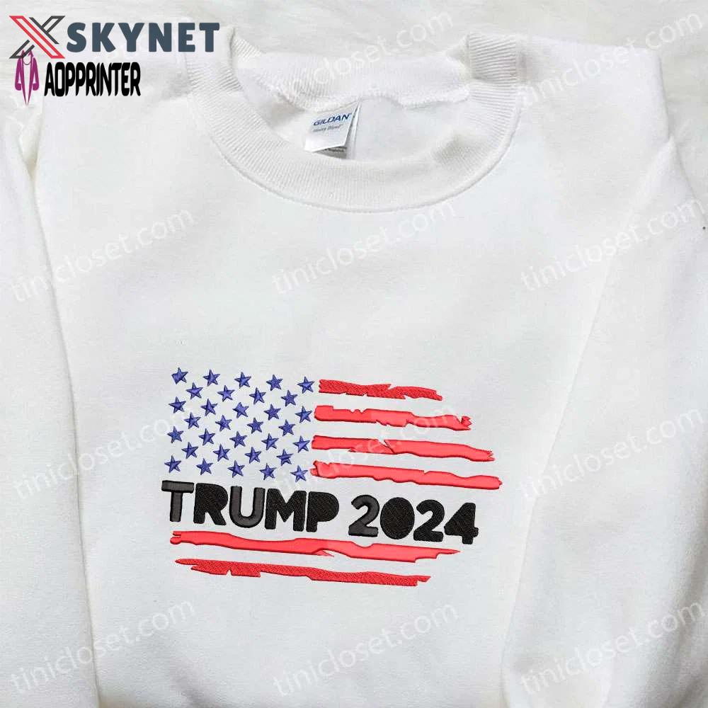 Trump 2024 embroidered hoodie sweatshirt & t-shirt: hot political topics & us flag designs Embroidered Shirt