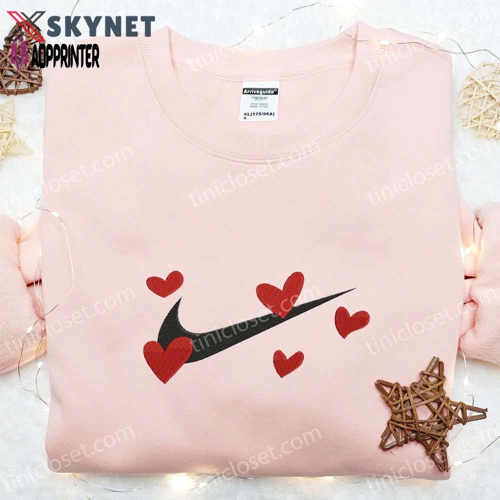 Valentine nike embroidered shirt hoodie & t-shirt: red hearts x nike swoosh design Embroidered Shirt