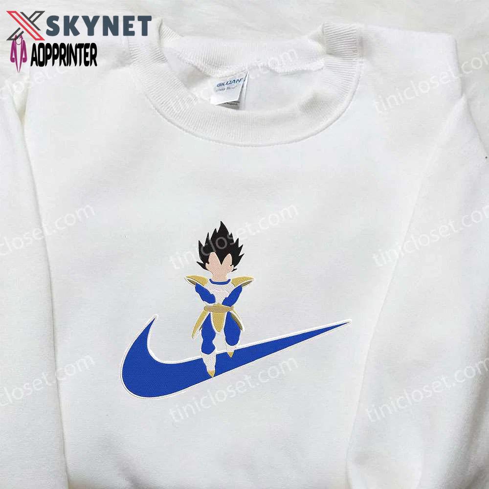 Vegeta x nike swoosh anime hoodie dragon ball embroidered shirt nike inspired apparel Embroidered Shirt