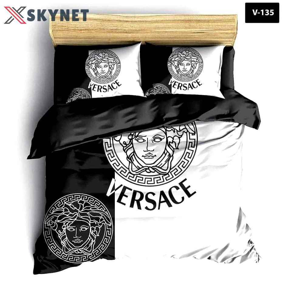 Versace black and white full fashion logo luxury brand premium bedding sets,bed sets, bedroom sets, comforter sets, duvet cover, bedspread Bedding Sets
