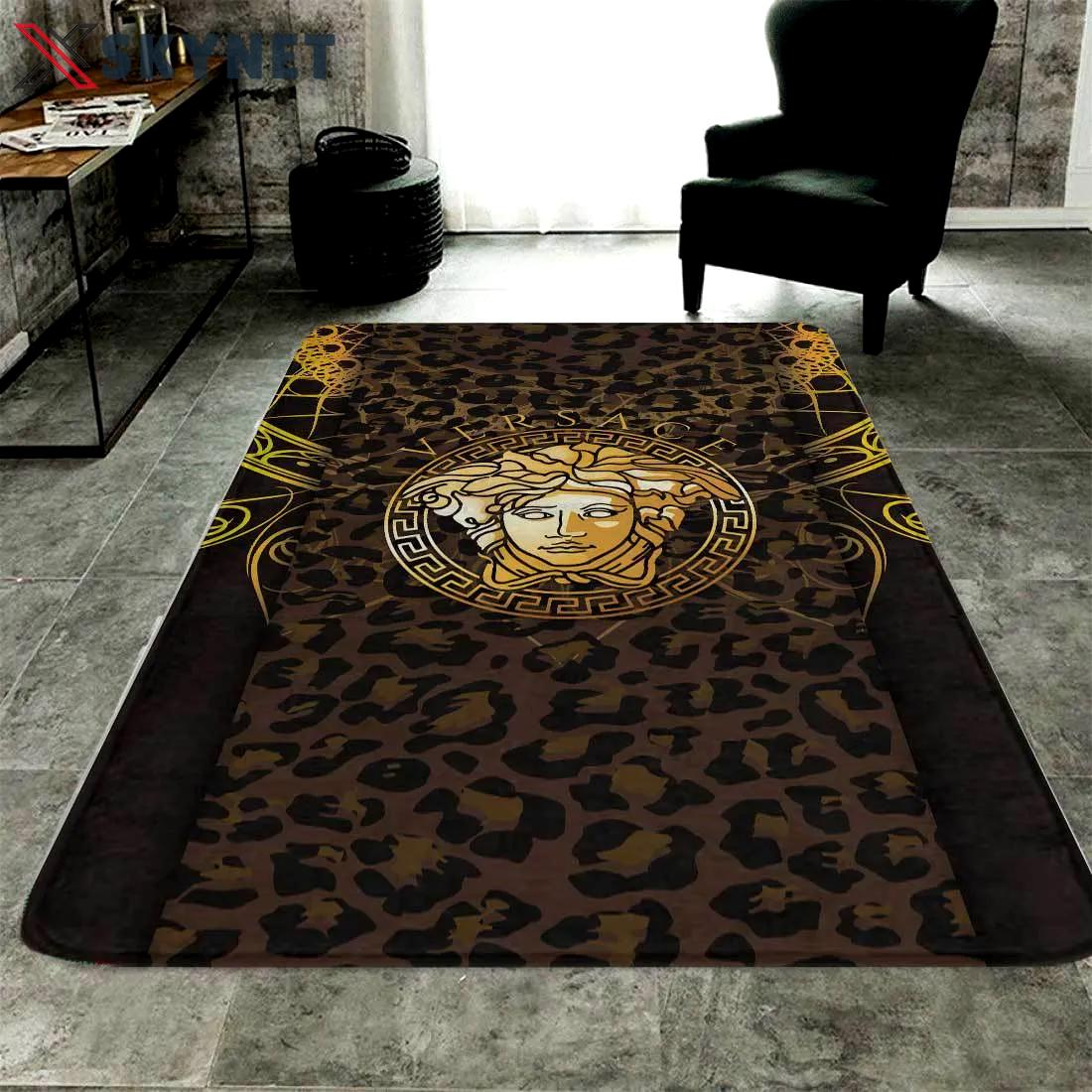 Versace brown medusa logo type 500. Upgrade Your Living Room with Luxury Home Decor: Area Carpets, Floor Decor, Door Mats, and Hot Gift Items with style a High-End Fashion Brand Rectangle Rug
