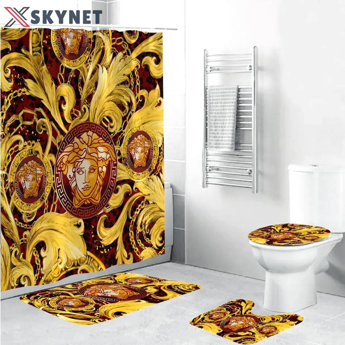 Versace golden bathroom sets luxury fashion brand home decor bath mat hypebeast Bathroom Set