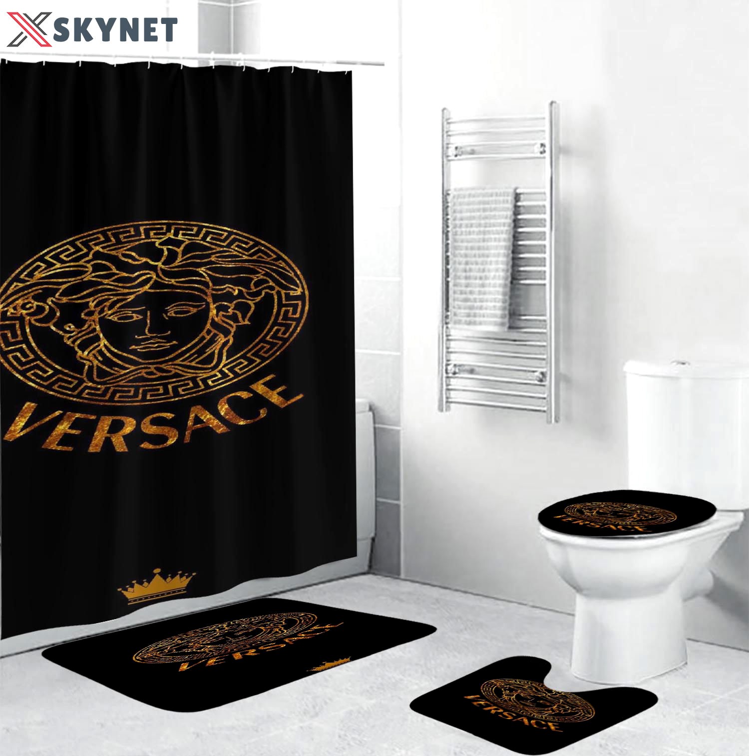 Versace golden glitterin black hypebeast bathroom sets home decor luxury fashion brand bath mat Bathroom Set