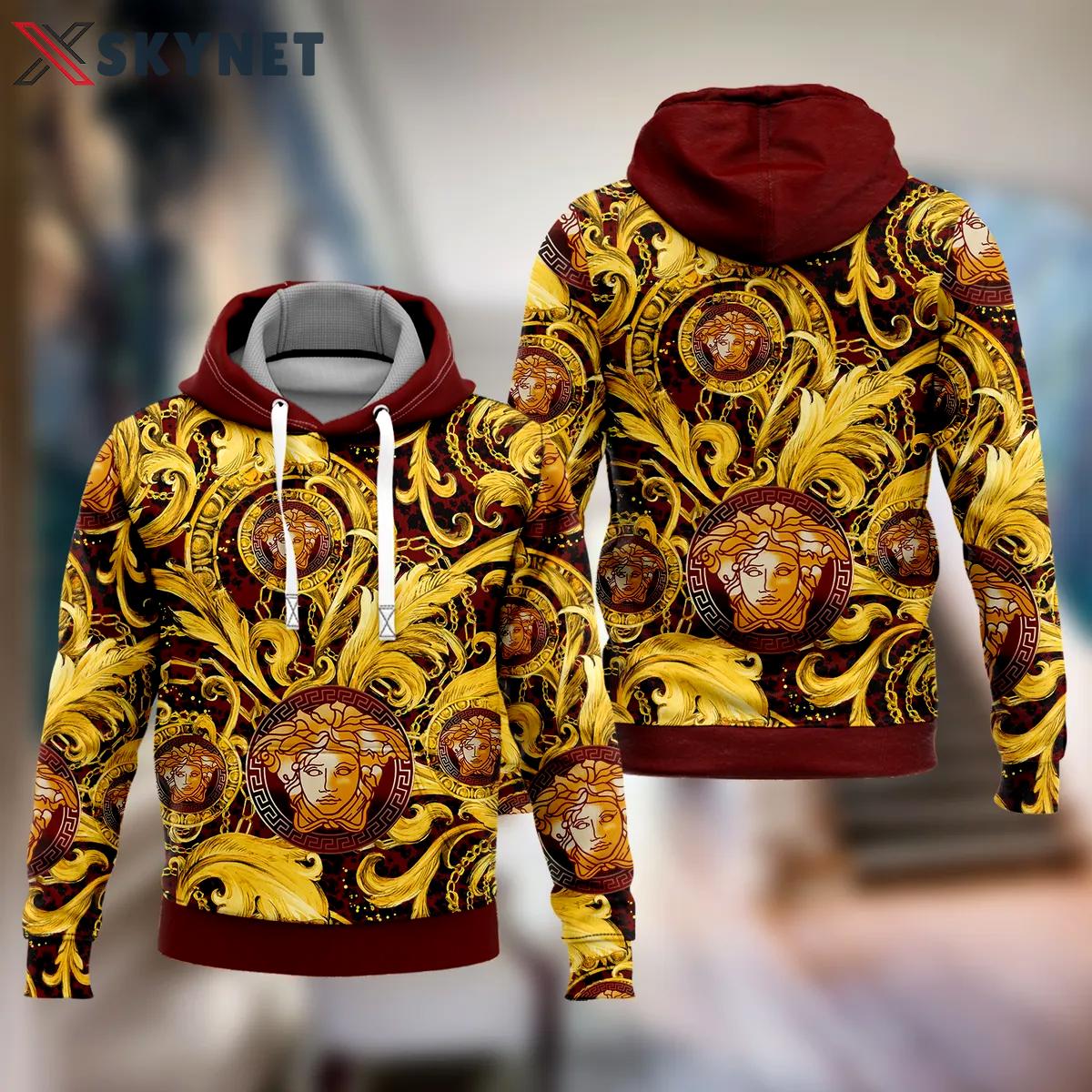 Versace golden logo luxury unisex hoodie luxury brand outfit for men women Hoodie 3D
