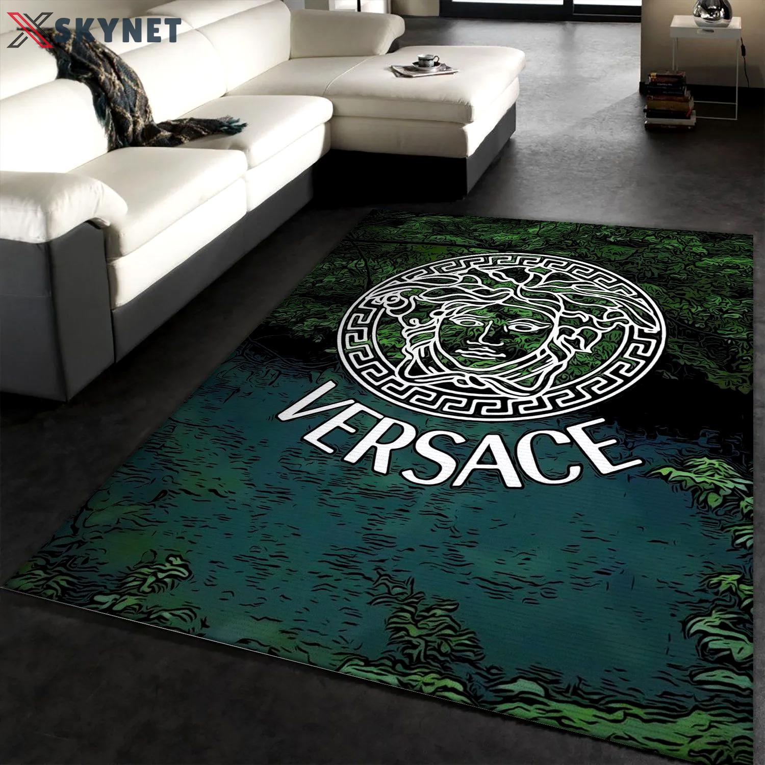 Versace logo type 408. Upgrade Your Living Room with Luxury Home Decor: Area Carpets, Floor Decor, Door Mats, and Hot Gift Items with style a High-End Fashion Brand Rectangle Rug