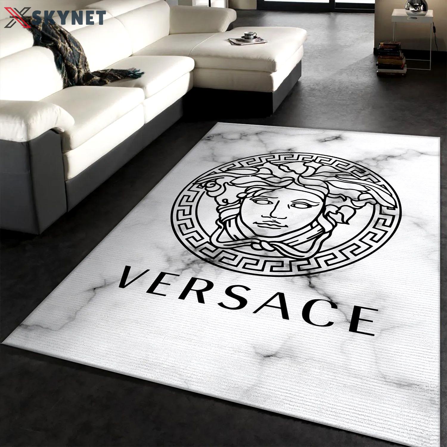 Versace logo type 90. Upgrade Your Living Room with Luxury Home Decor: Area Carpets, Floor Decor, Door Mats, and Hot Gift Items with style a High-End Fashion Brand Rectangle Rug