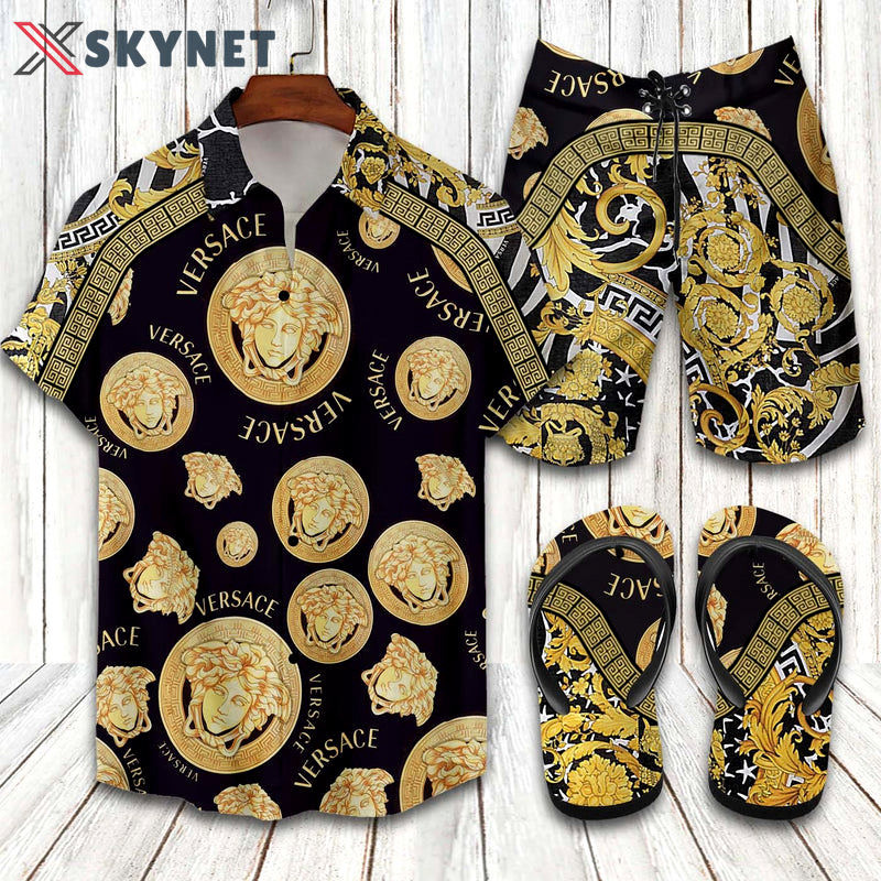 Versace medusa barocco combo hawaiian shirt beach shorts and flip flop Hawaii Shirt Shorts & Flip Flops