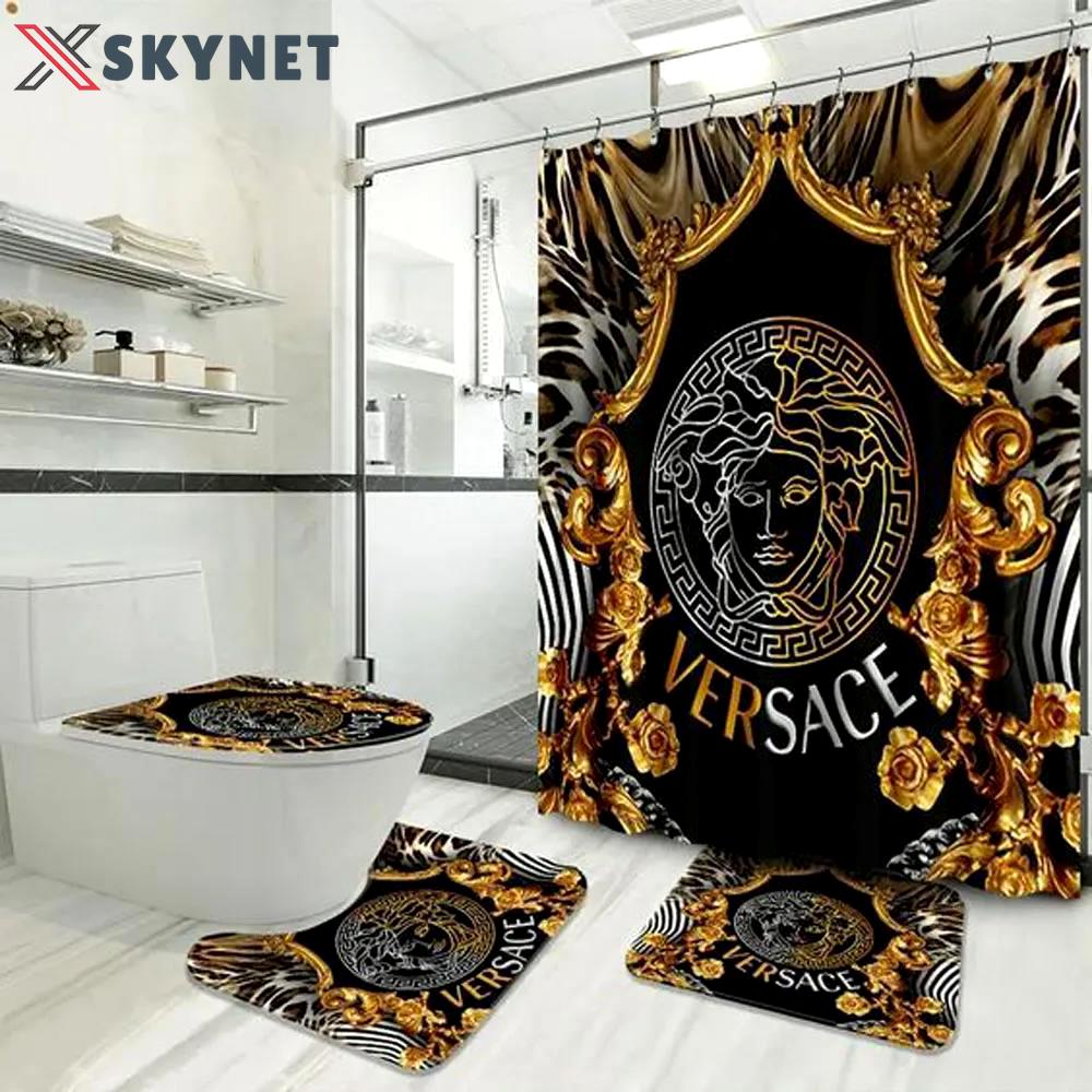 Versace medusa fashion bathroom set luxury shower curtain bath rug mat home decor Bathroom Set