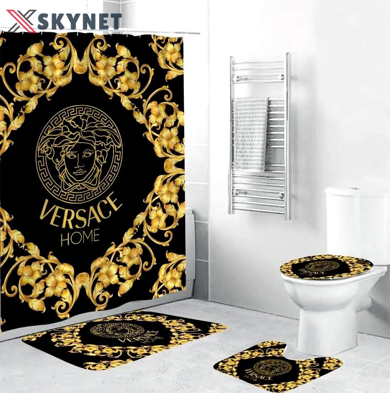 Versace style 16 shower curtain waterproof luxury bathroom mat set luxury brand shower curtain luxury window curtains 423 Bathroom Set