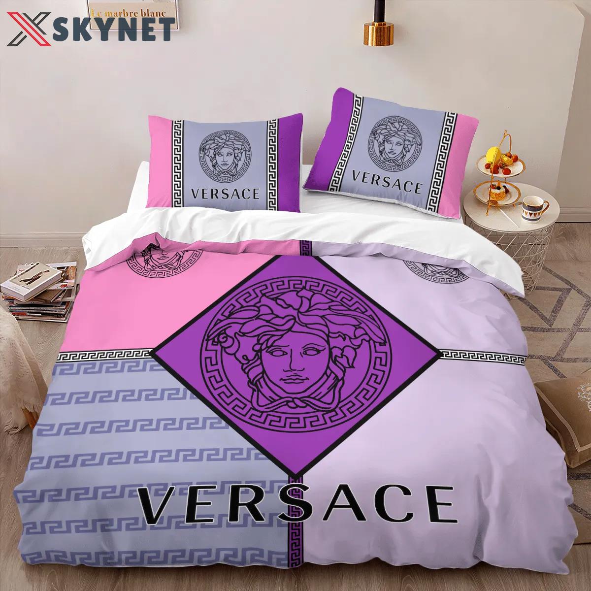 Versace violet limited edition luxury brand high-end bedding sets, bedroom decor , thanksgiving decorations for home best luxury bed sets gift thankgivings and christmas Bedding Sets