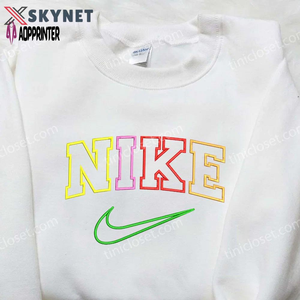 Vibrant nike-inspired embroidered shirt: unique & colorful design Embroidered Shirt