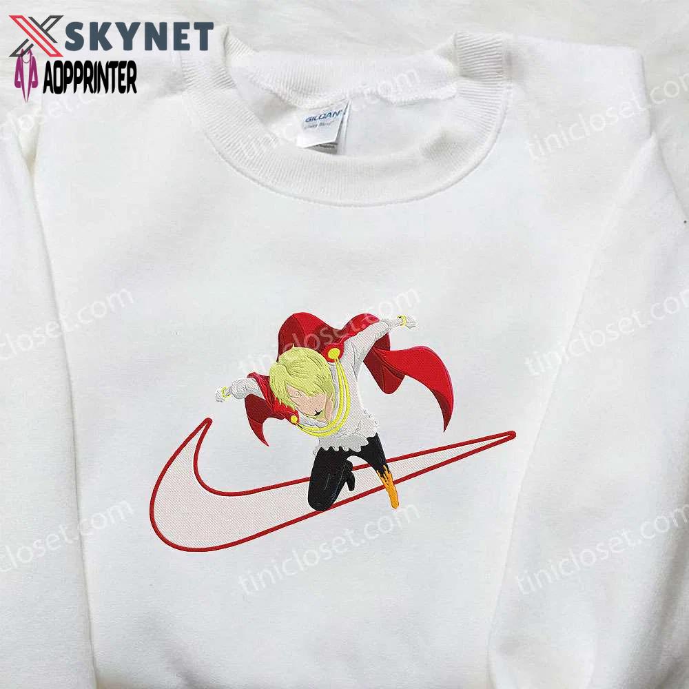 Vinsmoke sanji x nike swoosh anime hoodie & embroidered shirts: one piece & nike inspired apparel Embroidered Shirt