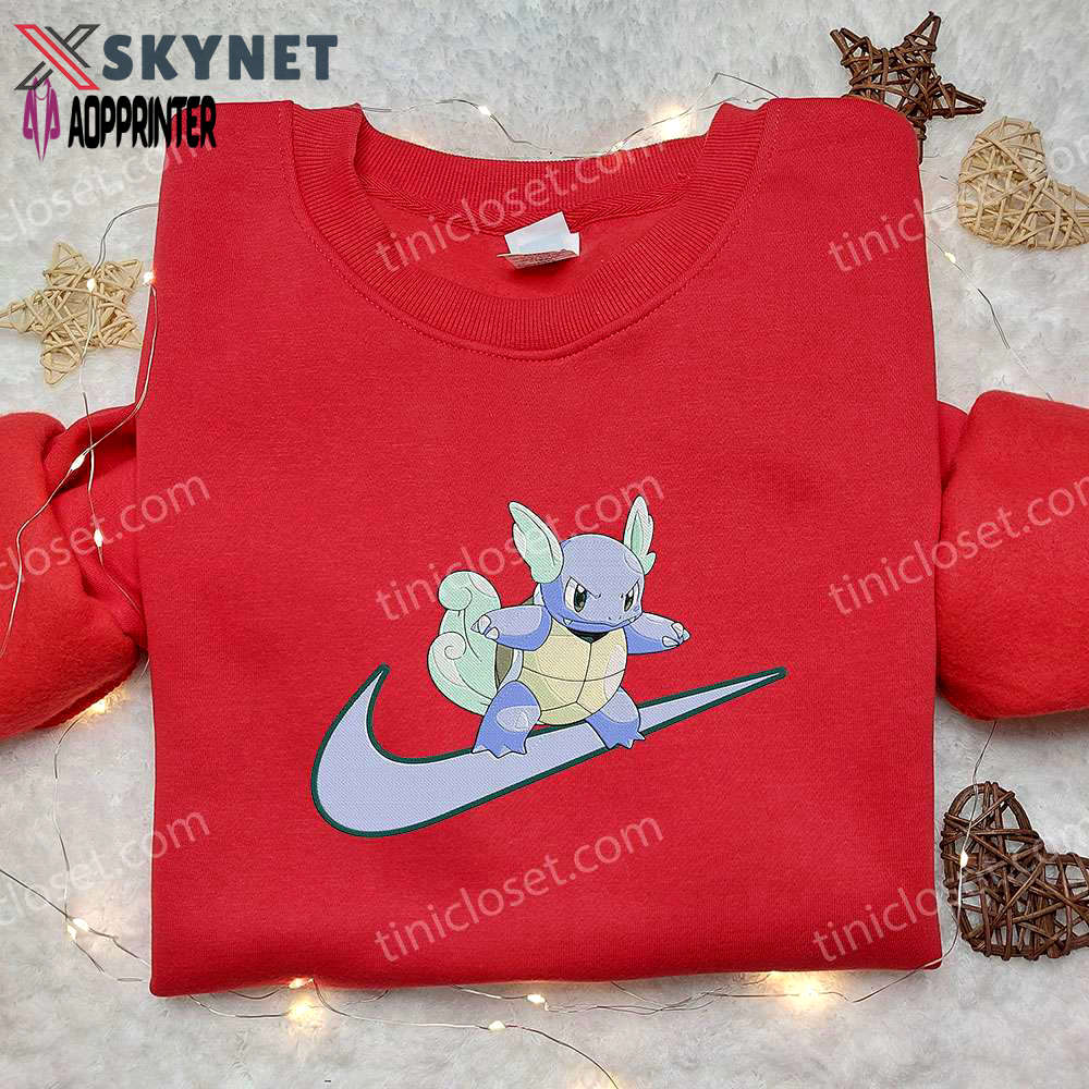 Wartortle x nike swoosh anime embroidered hoodie & shirts: pokemon & nike inspired apparel Embroidered Shirt