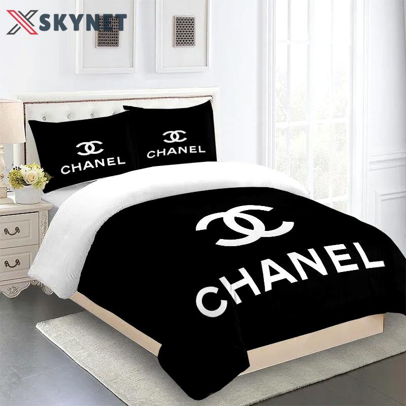 White chanel bedding sets luxury brand bed sets, bedroom sets, comforter sets, duvet cover, bedspread for home decor trending 2023 for home Bedding Sets