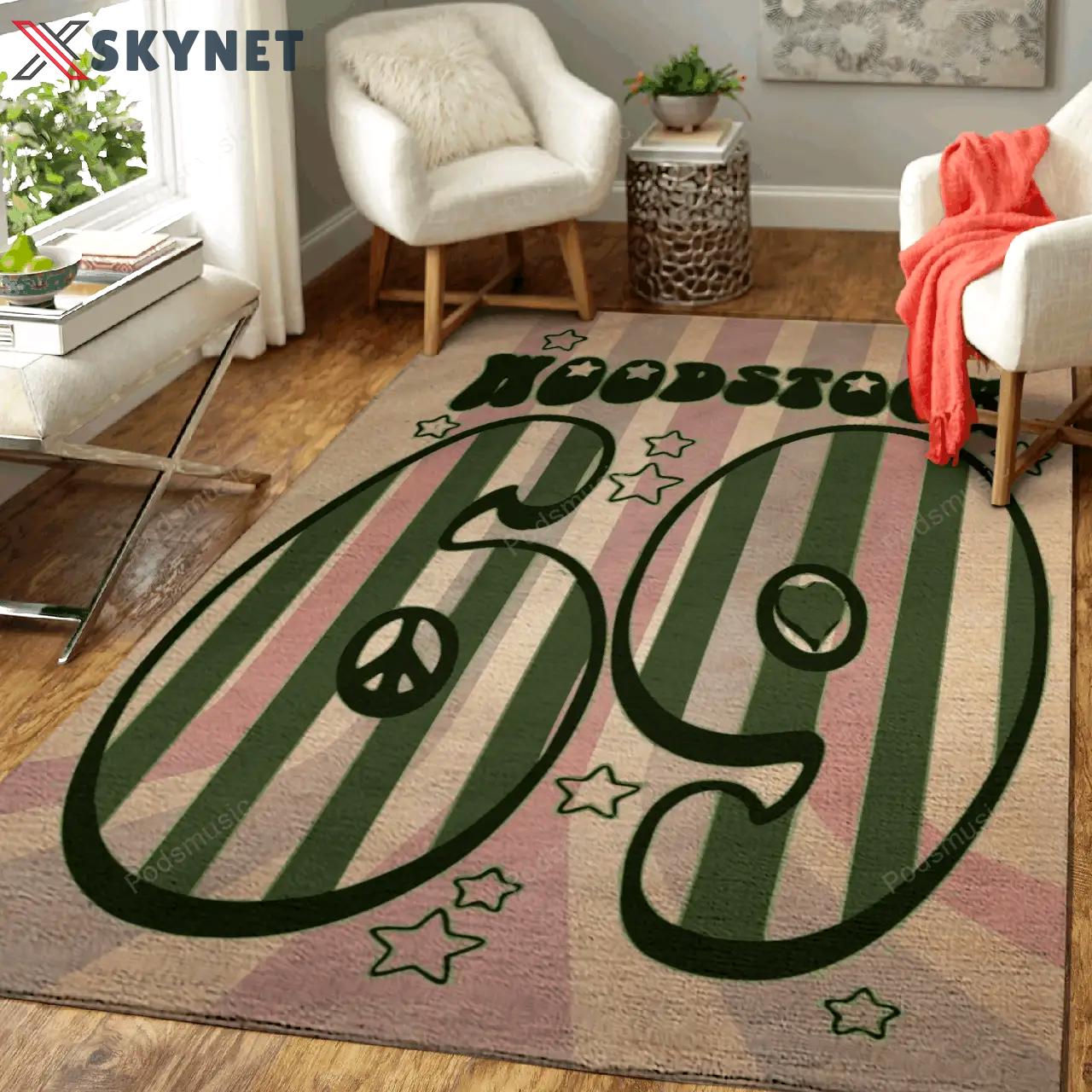 Woodstock 69 green music art for fans area rug living room carpet rug regtangle carpet floor decor home decor Rectangle Rug
