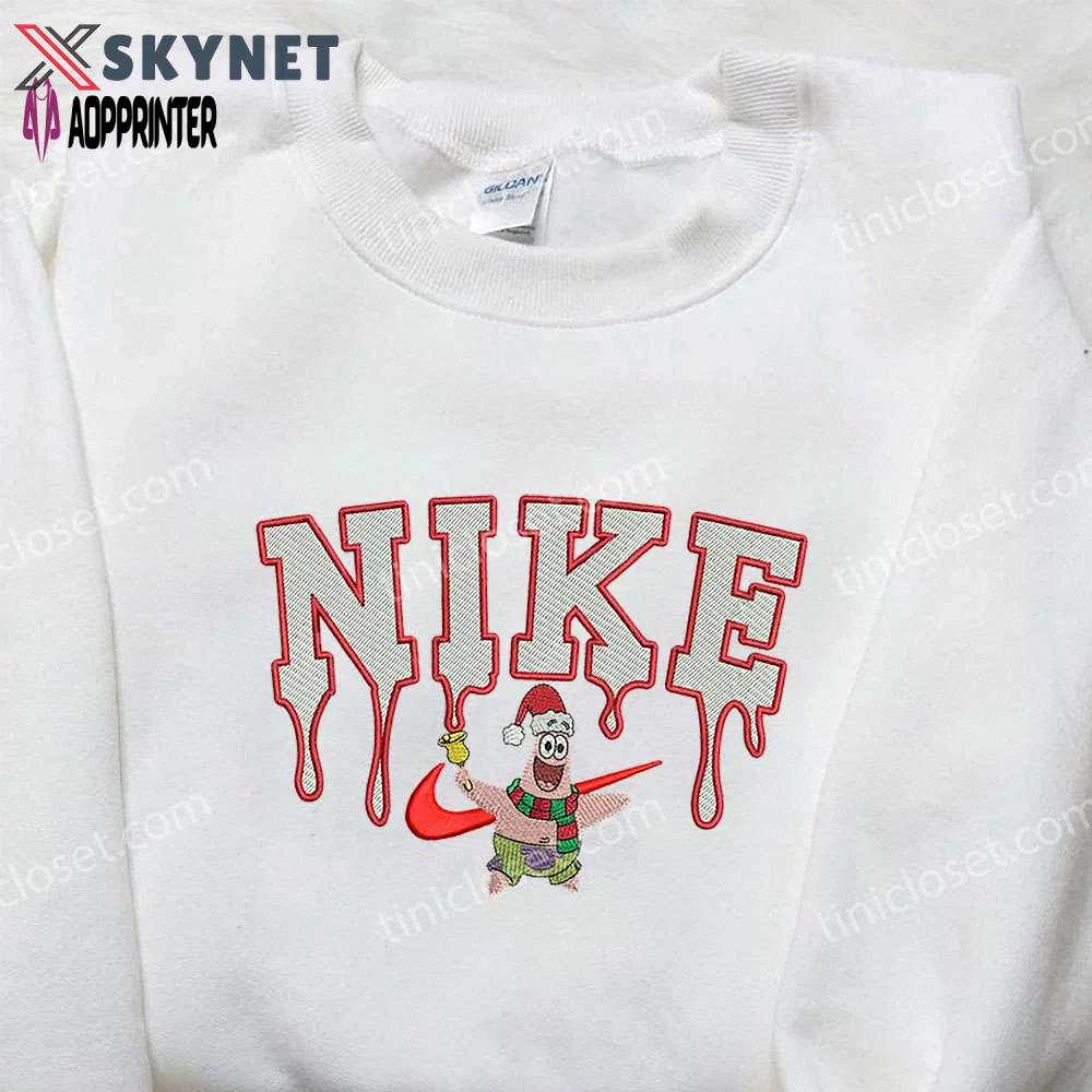 Xmas patrick star x nike embroidered sweatshirt: spongebob squarepants 4d cartoon – perfect family christmas gift Embroidered Shirt