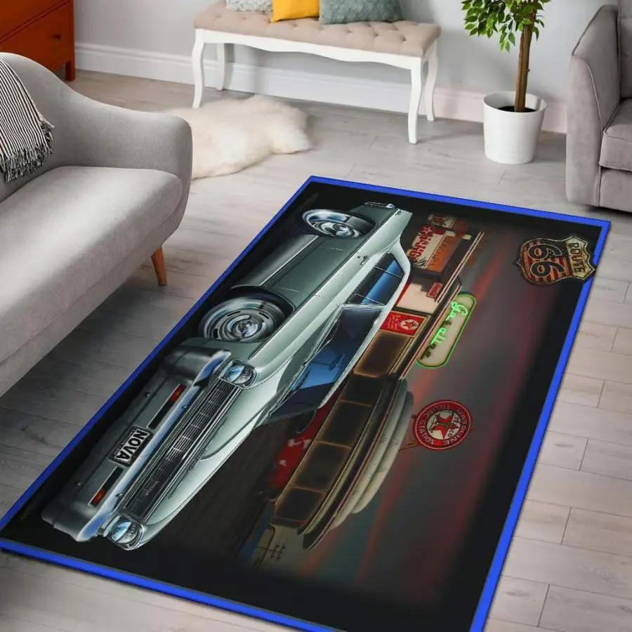 1966 chevy nova route 66 area rug living room rug home decor carpet Rectangle Rug
