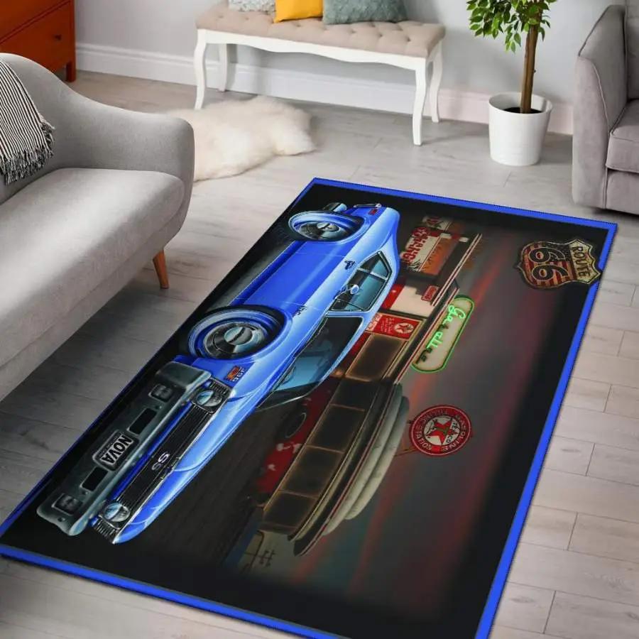 1971 chevy nova route 66 gas station area rug living room rug home decor carpets Rectangle Rug