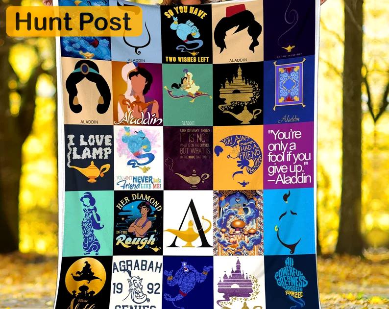 Aladdin fleece blanket, aladdin and jasmine princess throw blanket for couch sofa, christmas gift, bedding decor Quilt Blanket