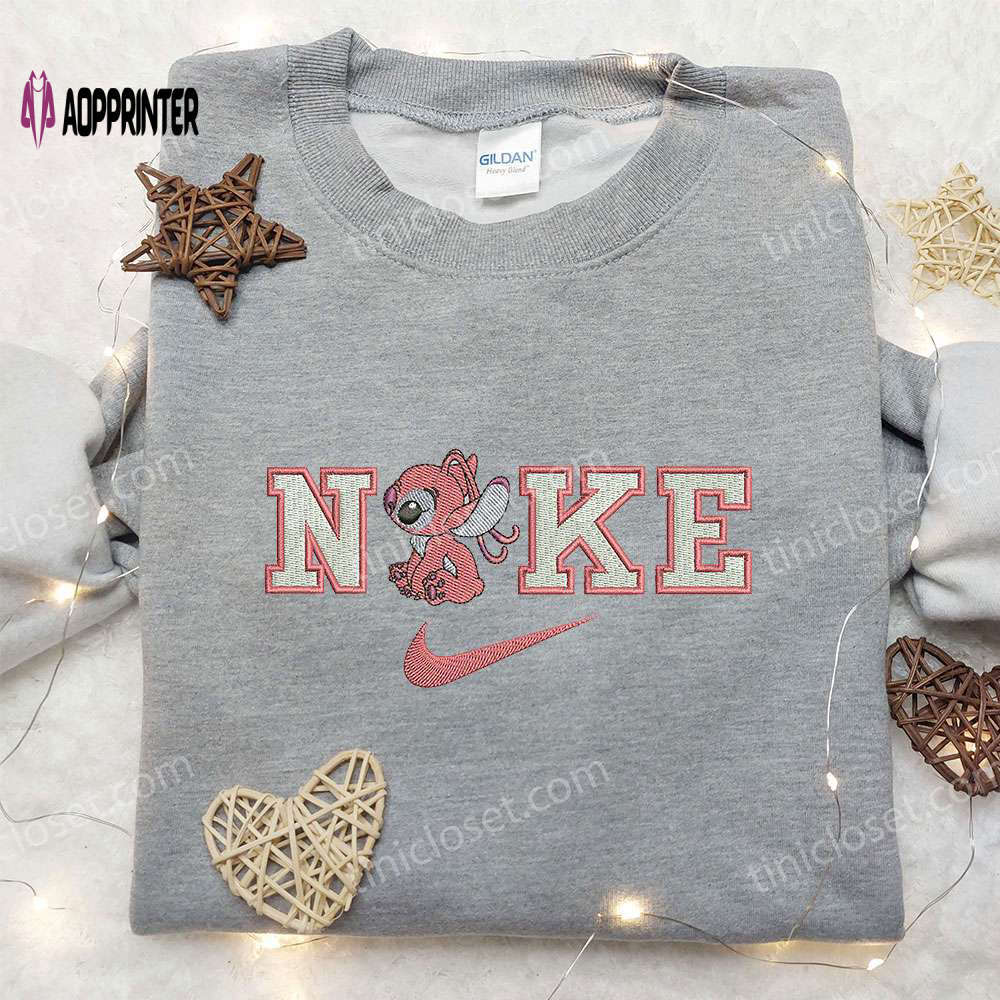 Angel x nike embroidered sweatshirt lilo and stitch shirt nike inspired shirt Embroidered Shirt