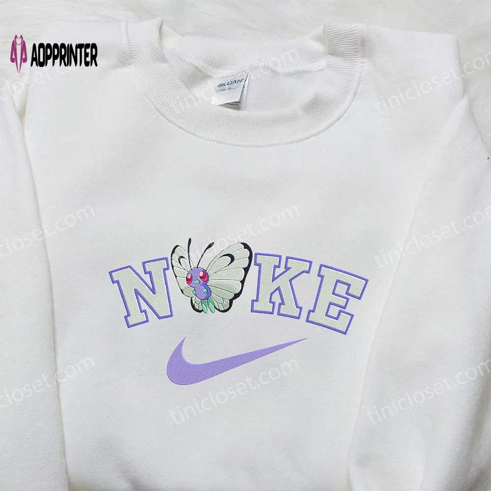 Anime embroidered hoodie & shirts: butterfree x nike & pokemon inspired – shop now! Embroidered Shirt