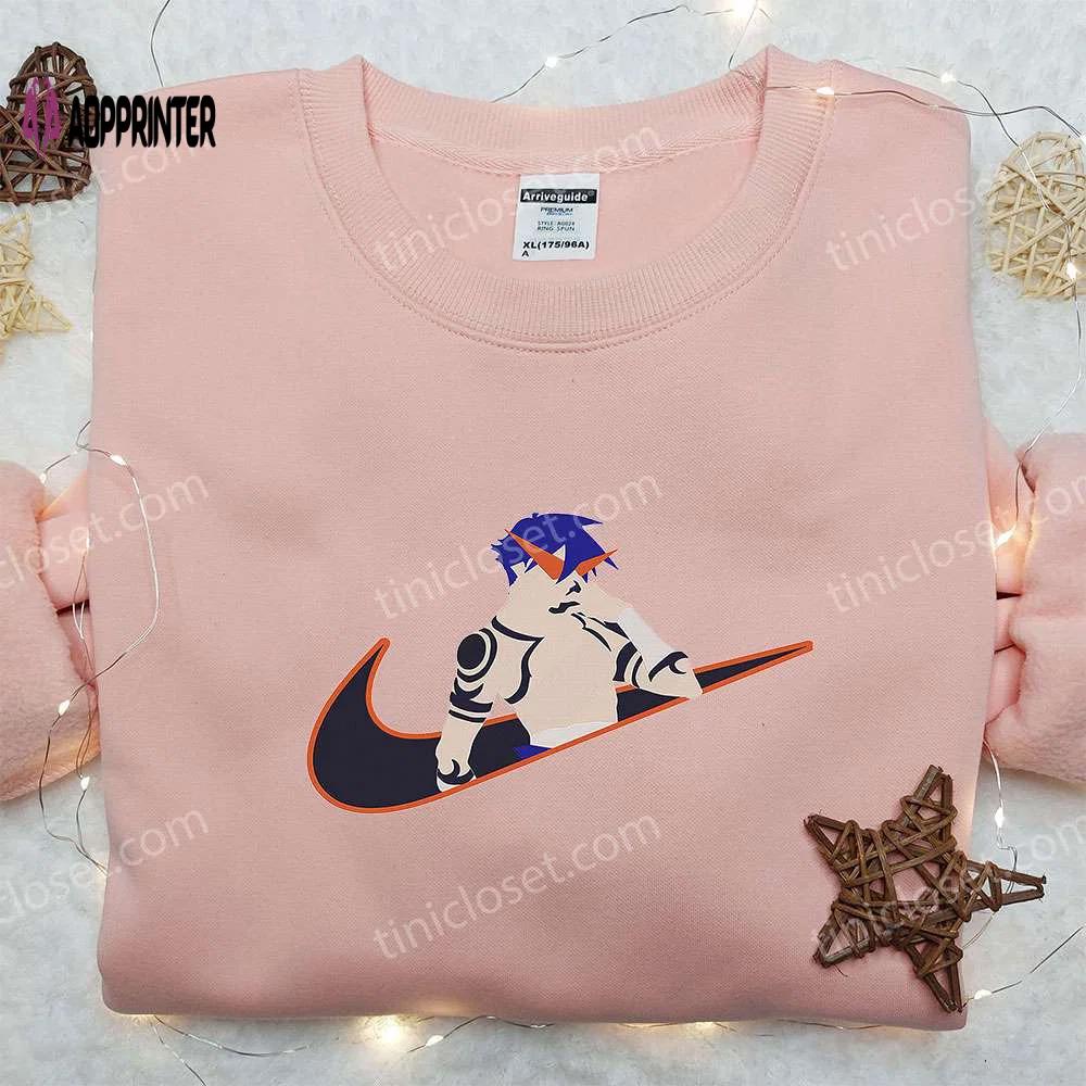 Anime kamina x nike swoosh hoodie & gurren lagann shirt – embroidered nike inspired apparel Embroidered Shirt