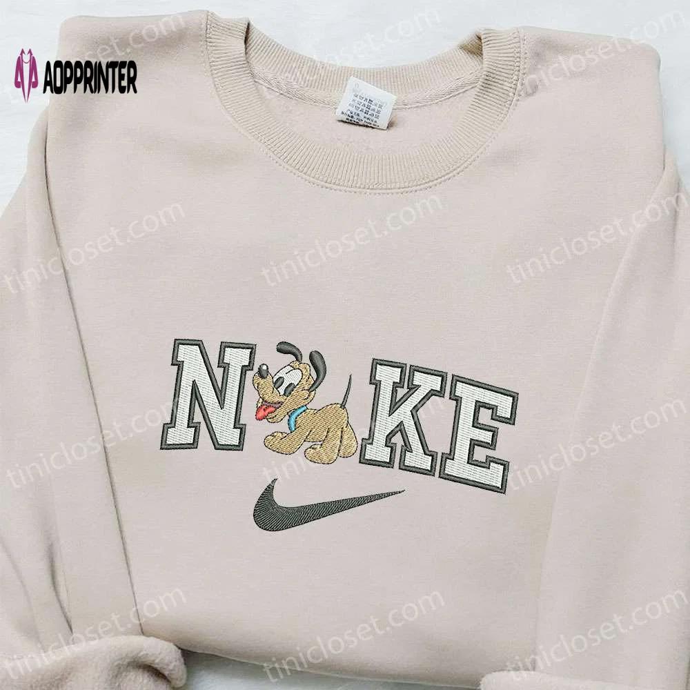 Baby pluto x nike cartoon embroidered shirt – disney characters t-shirt: perfect family gift ideas Embroidered Shirt