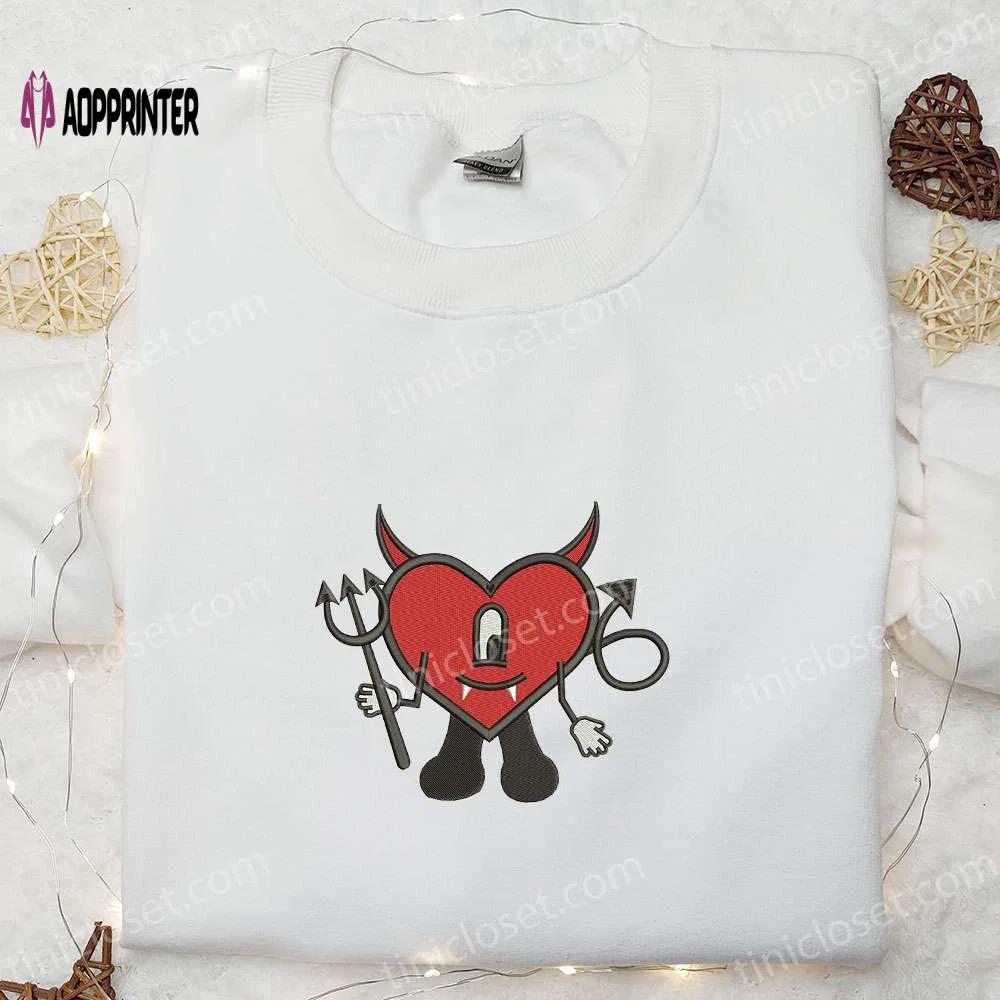 Bad bunny heart devil shirt & halloween hoodie: perfect family gifts Embroidered Shirt